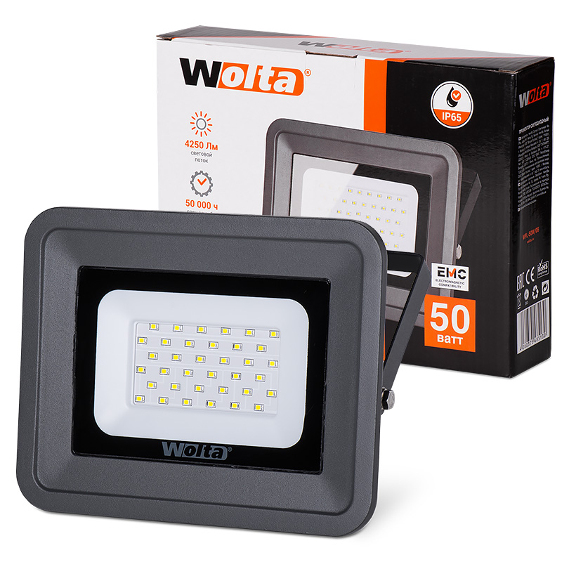 Купить прожектор светодиодный "wolta" wfl- 50w/06 5700k 50вт smd ip65 4250лм | КилоВатт