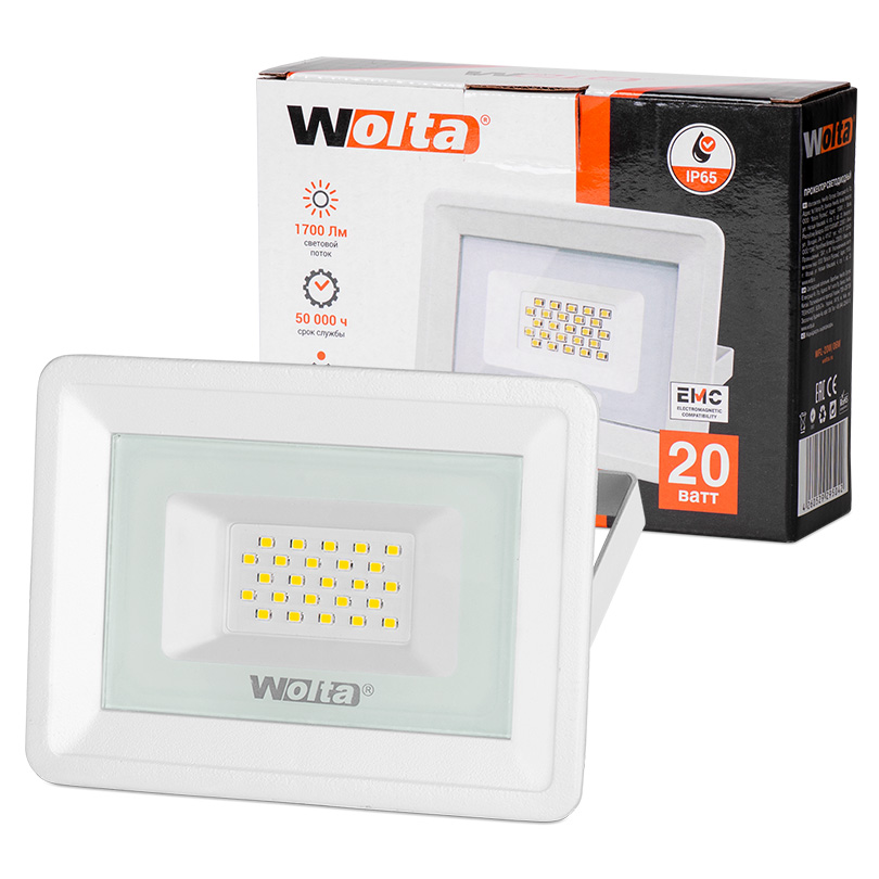 Купить прожектор светодиодный "wolta" wfl- 20w/06w белый 5700k 20вт smd ip65 1700лм | КилоВатт