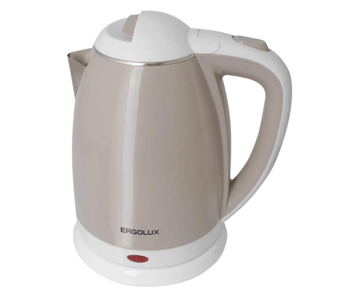 Купить чайник "ergolux" elx-ks02-c18 бежево-белый нержавеющая сталь, пластик 1,8 л 1500-2300вт | КилоВатт