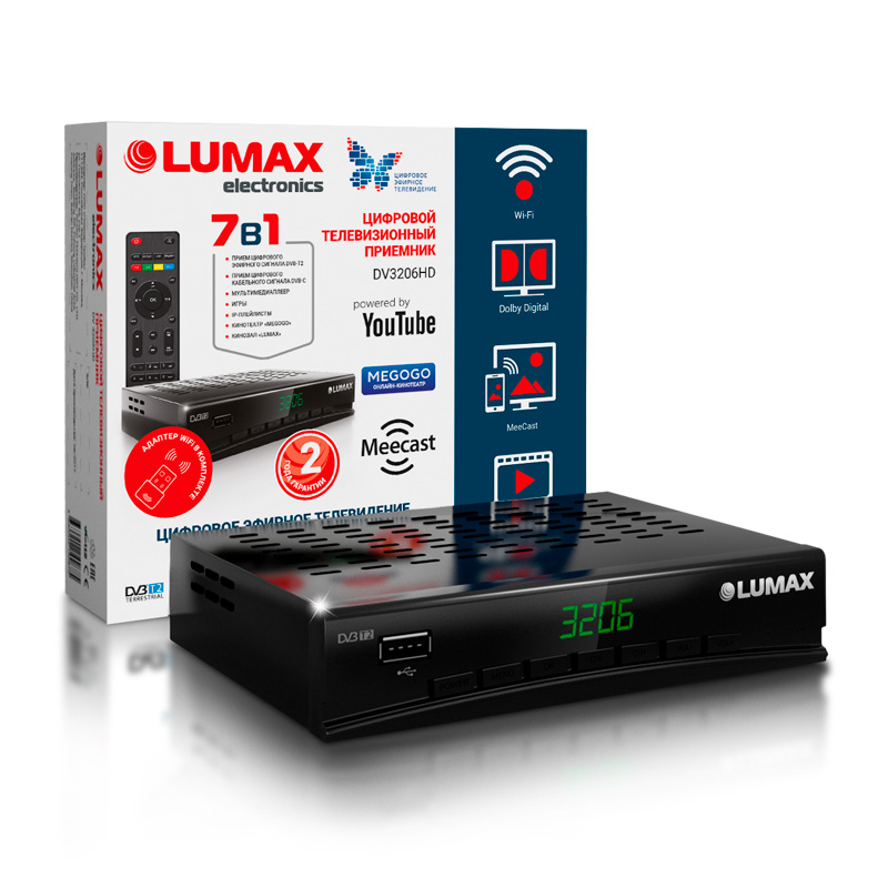 Купить цифровой ресивер "lumax" dv3206hd эфирный (dvb-t/t2, dvb-c, gx-чип,корпус металл, дисплей, 7 кнопок, wi-fi) | КилоВатт