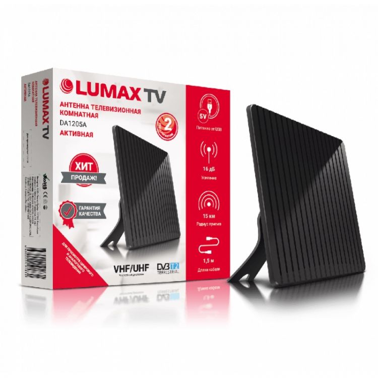Купить антенна "lumax" da1205a телевизионная комнатная активная (vhf: 174-230 мгц, uhf: 470-862 мгц, радиус приема до 15 км, частотный диапазон: vhf/uhf) | КилоВатт