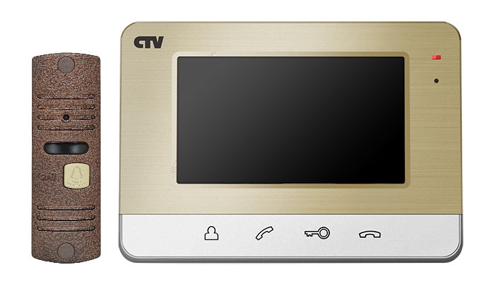 Купить комплект видеодомофона "ctv" ctv-dp401 ch шампань (экран 4.3" 11см, разрешение 480х270, сенсорное управление, объектив 3.7мм, механический ик-фильтр, угол обзора 85°) | КилоВатт