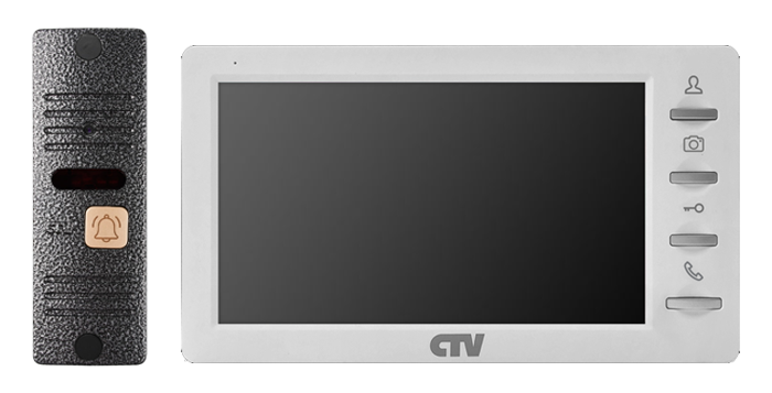 Купить комплект видеодомофона "ctv" цветной ctv-dp1701s w белый (экран 7" 17см, разрешение 800х480, кнопочное управление, внутренняя память на 89 фото, объектив 3.7мм, механический ик-фильтр, угол обзора 85°) | КилоВатт
