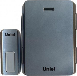 Купить звонок беспроводной "uniel" udb-005w-r1t1-32s-100m-ls серебристый светлый (от батареек типа аа, кнопка от 23а-12v, ip54, 32 мелодии, радиус действия: 100м) | КилоВатт