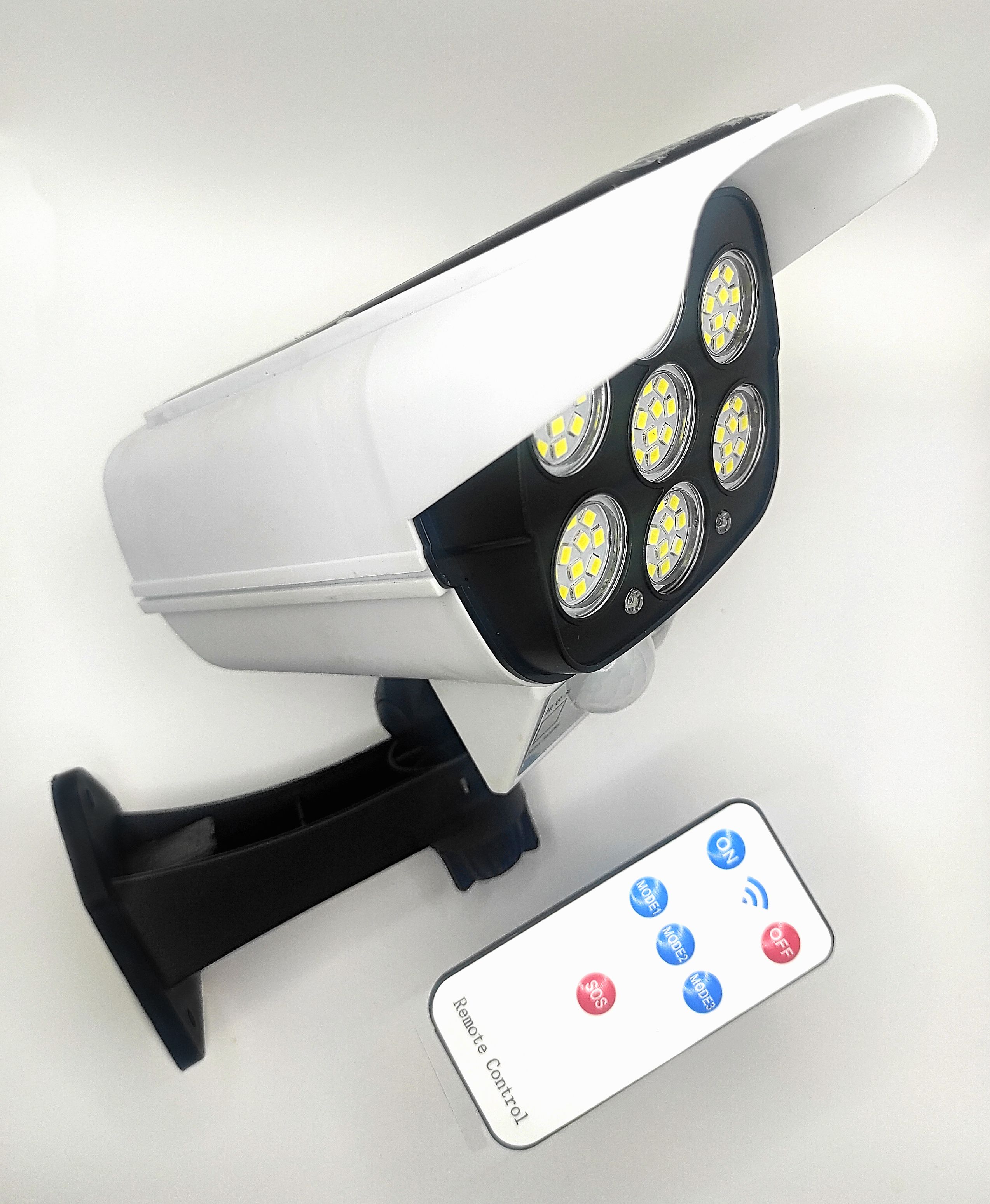 Купить светильник yg-1590 беспроводной на солнечной батарее с датчиком движения (имитация видеокамеры, 3 режима, пульт д/у, 77 cob led) | КилоВатт