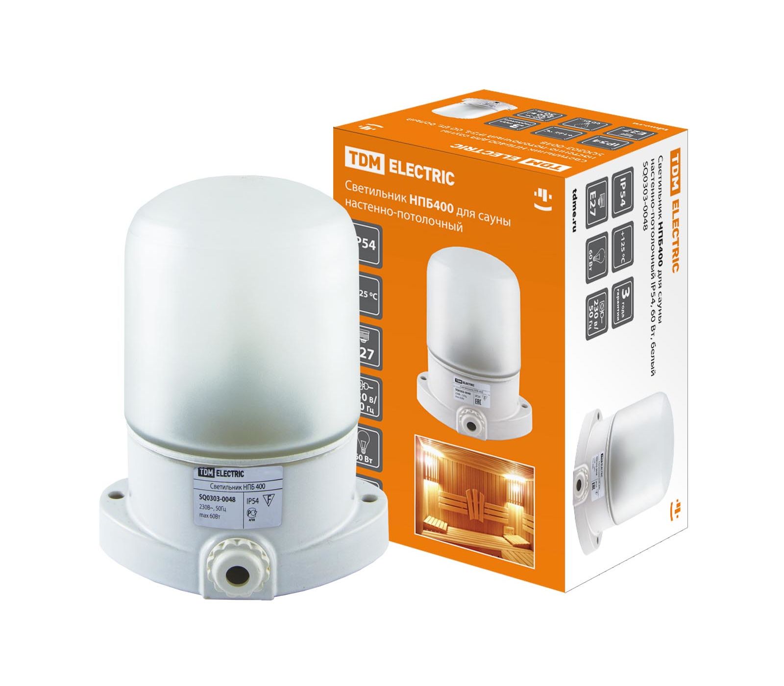 Купить светильник "tdm" для сауны настенно-потолочный прямой  нпб400 е27 60вт ip54 (диапазон температур -70..+125 градусов) | КилоВатт