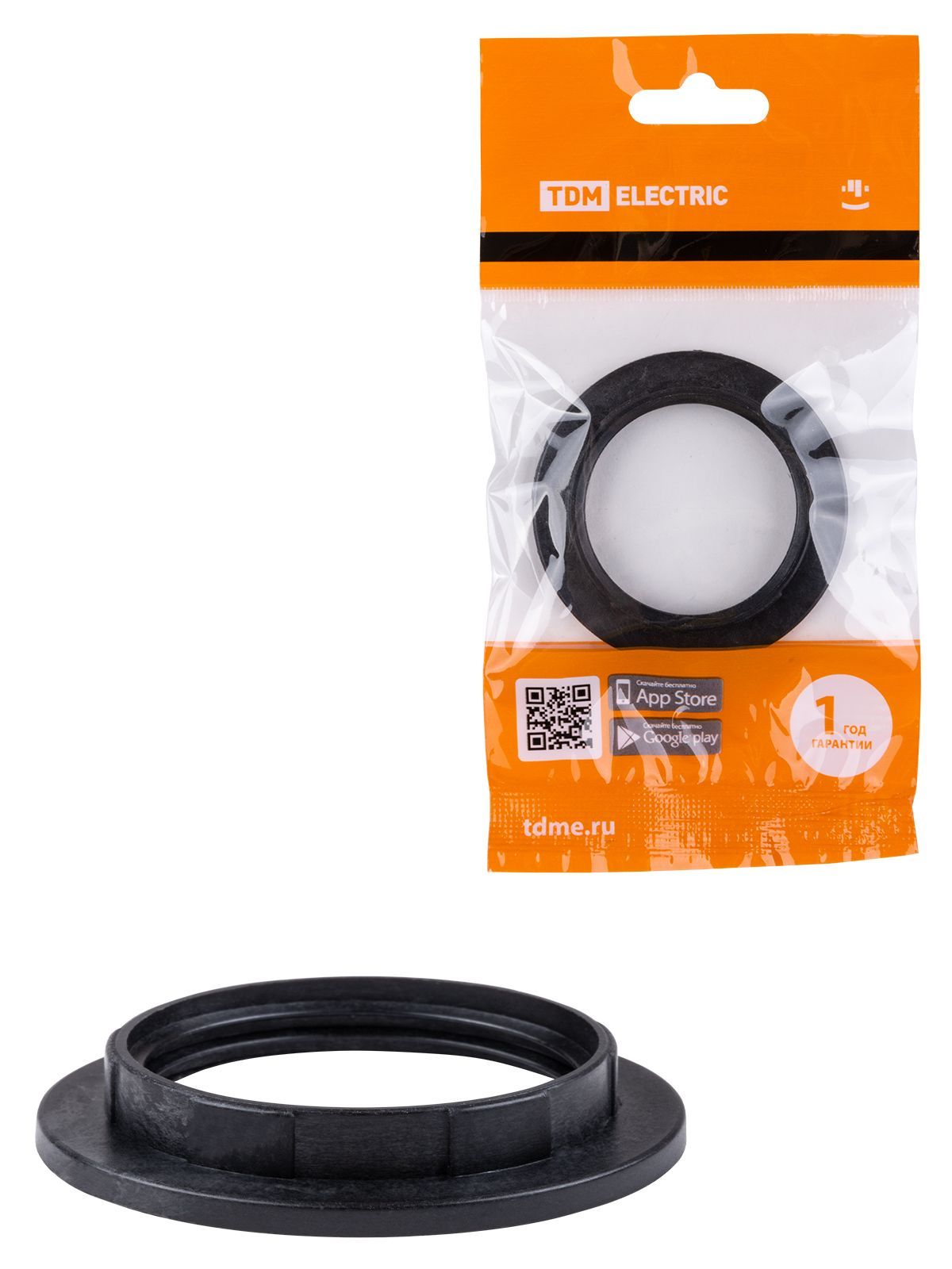 Купить кольцо для патрона "tdm" е27 (термостойкий пластик, черный) | КилоВатт