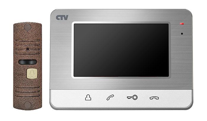 Купить комплект видеодомофона "ctv" ctv-dp401 s серебро (экран 4.3" 11см, разрешение 480х270, сенсорное управление, объектив 3.7мм, механический ик-фильтр, угол обзора 85°) | КилоВатт